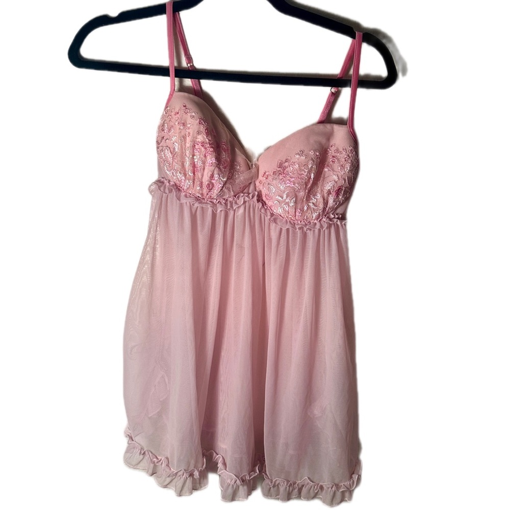 Vintage Victoria's Secret Pink Lace-Embellished Babydoll Chemise